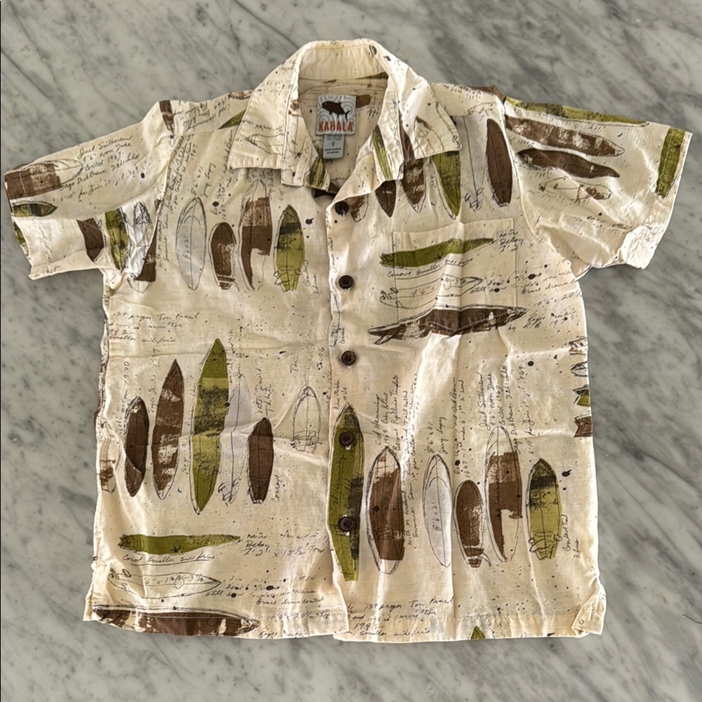 Kahala Hawaiian Aloha Button down Surfboard Print Short Sleeve Shirt Medium